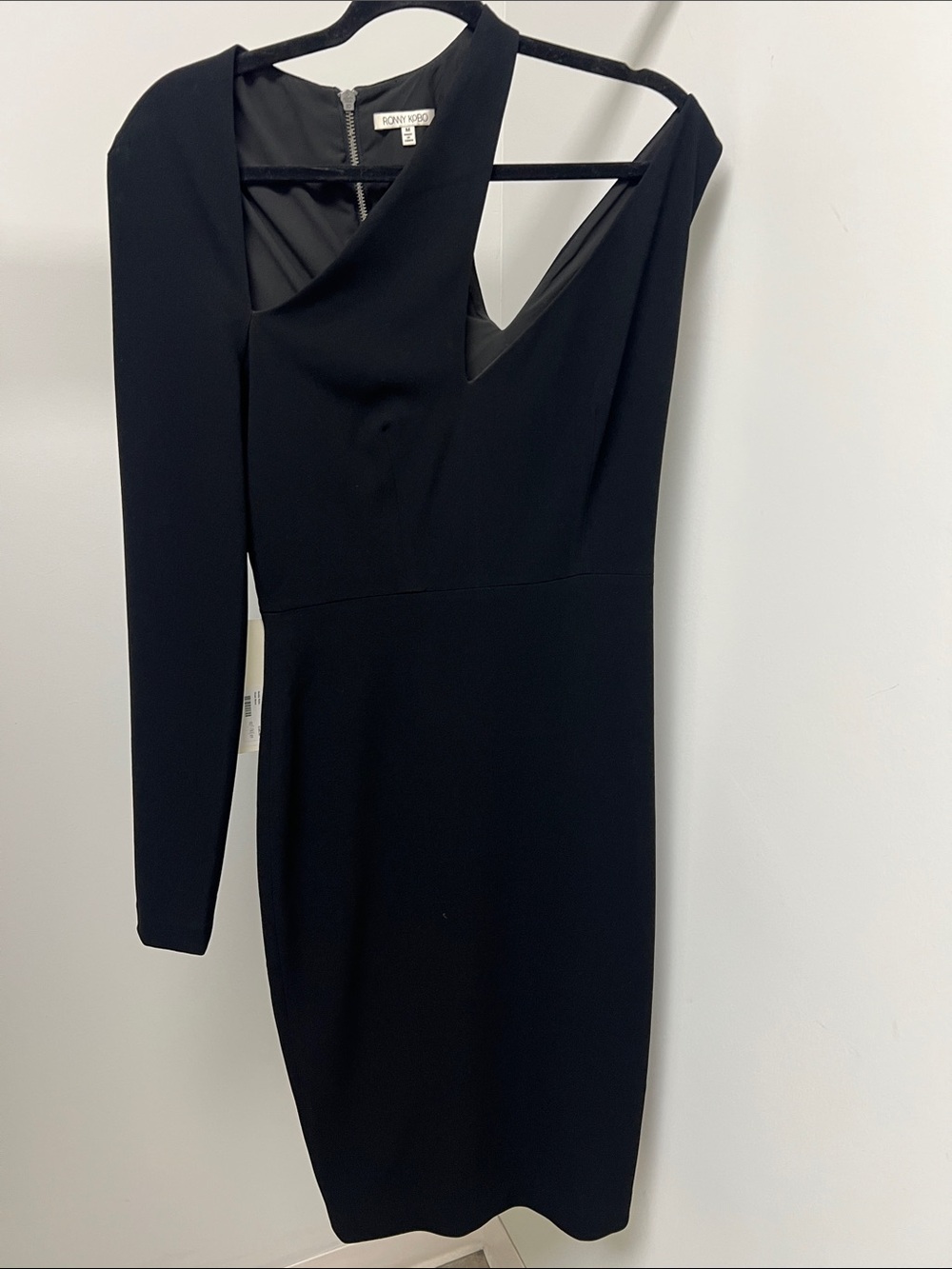 Ronny Kobo Collection Black Asymmetrical One-Sleeve Dress